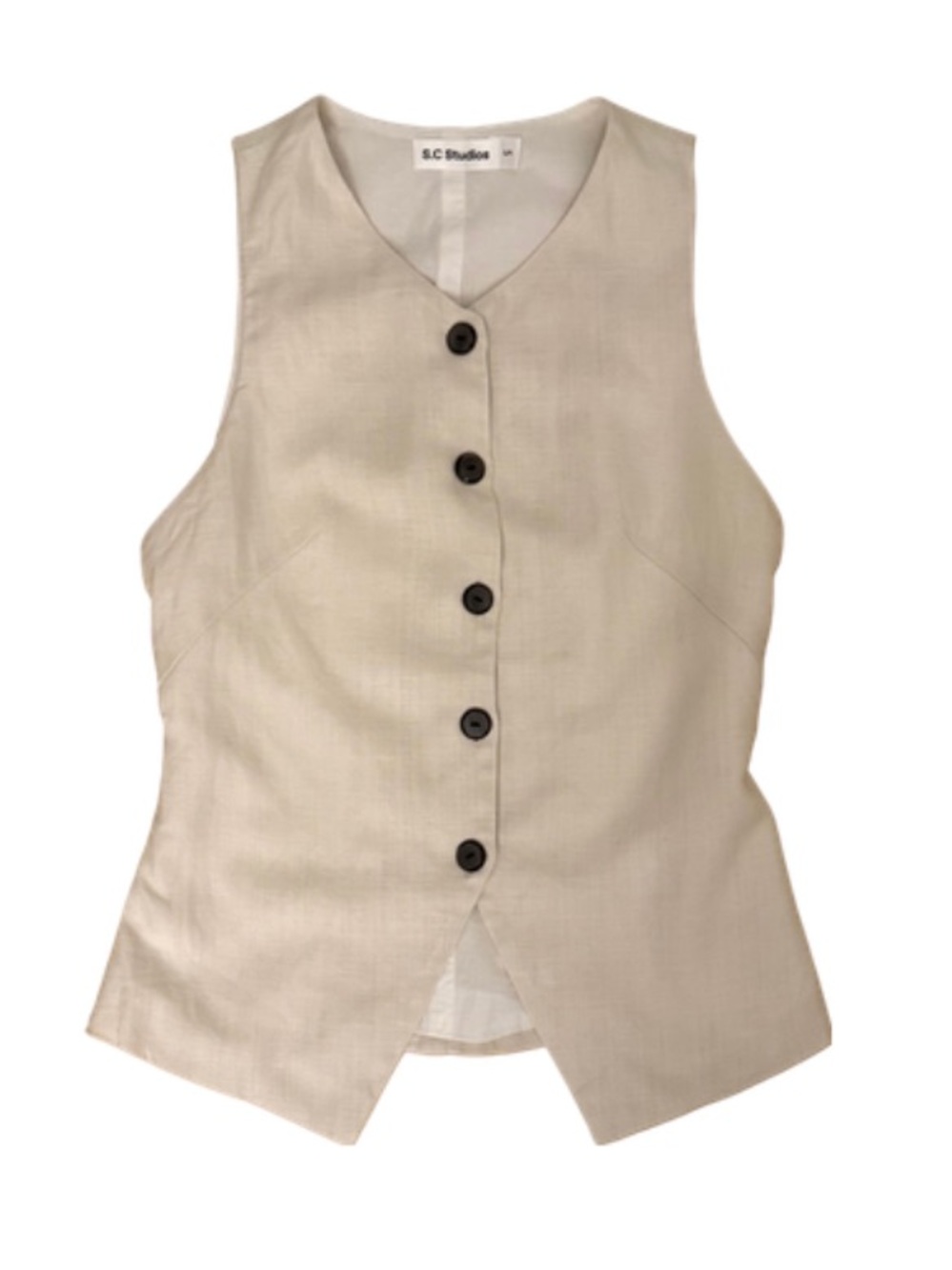 S.C Studios Linen Beige Button Front Vest - Minimal Tailored Style